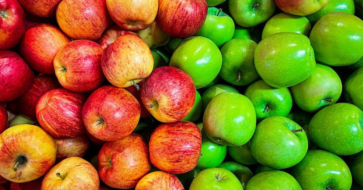 Assorted red and green apples